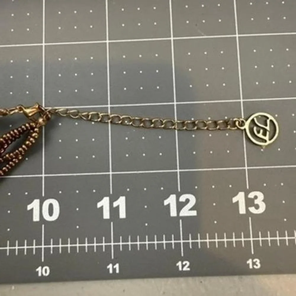 Erica Lyons Bronze Tone Necklace Glass Stone Pendant Multi Strand Boho Statement